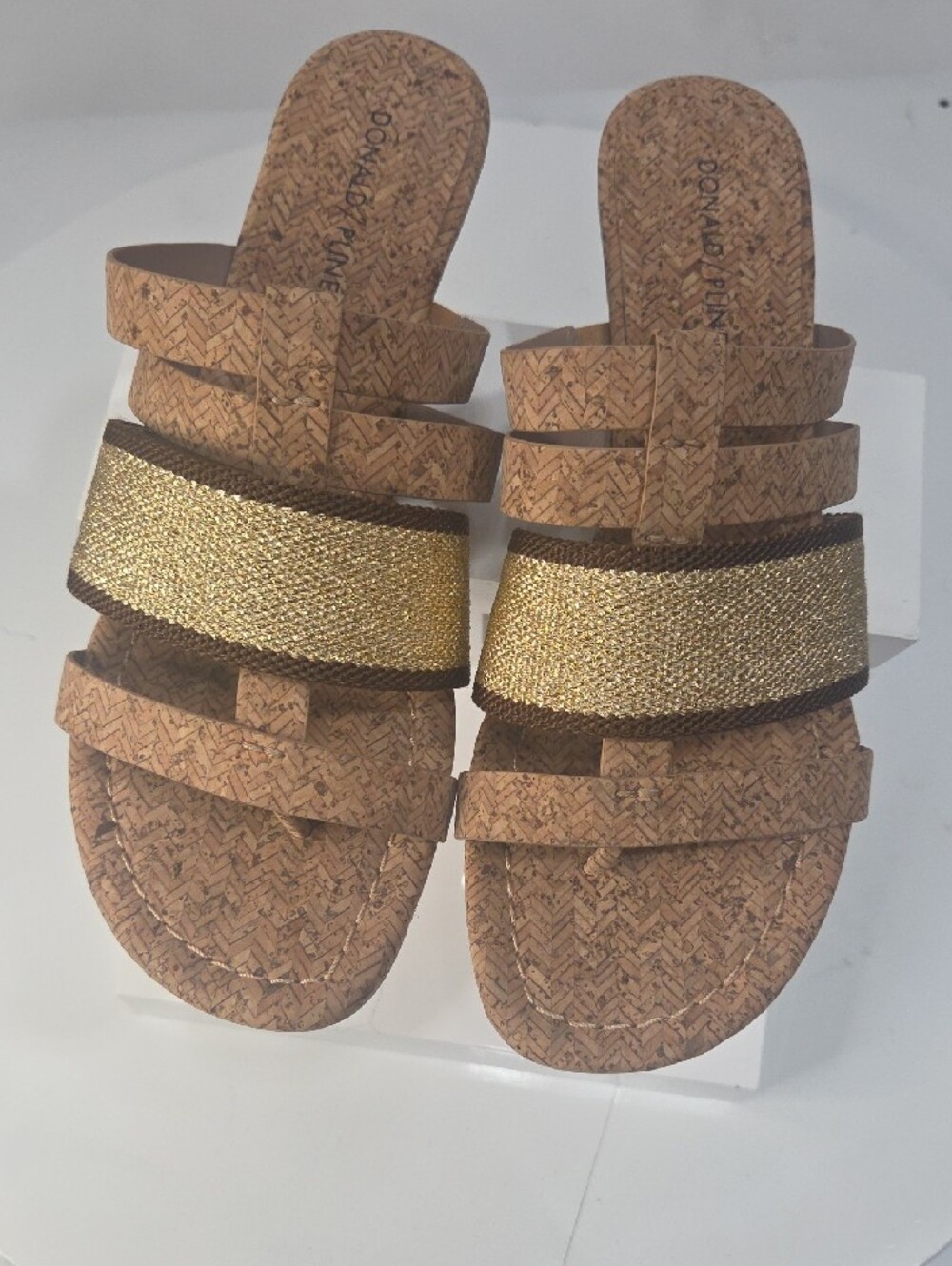 Donald J. Pliner Dara Cork Wedge Slide Sandals Gold Metallic Size 9